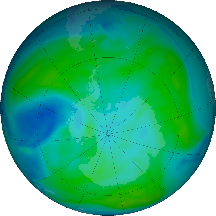 Antarctic ozone map for 21 January 2017